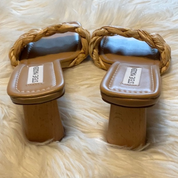 Steve Madden Women’s SAGED Straw Wooden Open Toe Slip On Sandals Size 9.5 - Picture 2 of 9